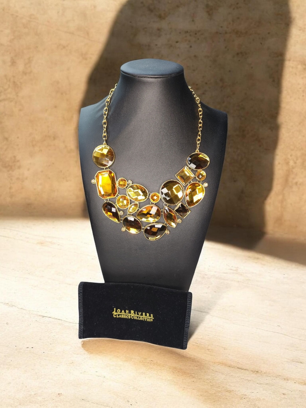 Joan Rivers Classics Collection Amber Crystal Bib Statement Necklace Gold Tone